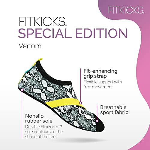 FitKicks Women's Snakeskin Print Active Lifestyle Slipper Shoes, Medium (7-8), Venom