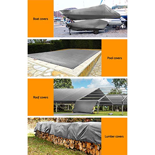 Instahut Tarp, 3.6 x 6m Canvas Tarps Beach Shade Heavy Duty Camping Tent Tarpaulin Shelter Boat Cover for Outdoor Travel Garden Car Camp Hiking, High Density 180gsm UV Resistant Silver Black