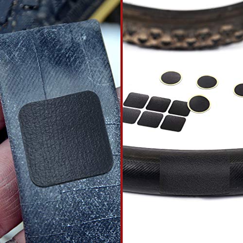 40 Pieces Bicycle Tire Repair Kit Includes 36 Pieces Glueless Bike Tube Patches Self Adhesive Bicycle Tire Patches Included Round Square Rectangle and 4 Pieces Metal Rasps for Road Mountain Bikes