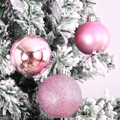 100 Pcs Christmas Ball Ornaments Set, Pink Ornament for Christmas Tree Decorative Hanging Baubles Plastic Shatterproof Christmas Ball for Holiday Party Christmas Tree Decoration