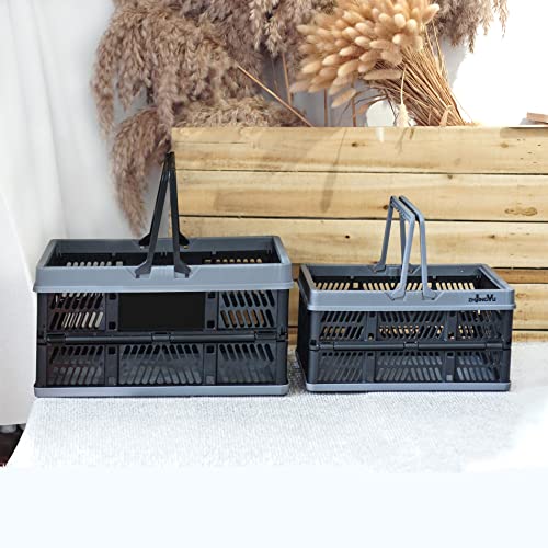 ZHJINGYU crates for storage,20L,plastic baskets for organizing,collapsible shopping basket,foldable crate with Handles,collapsible storage crate,car basket,for Kitchen,Bathroom,Medicine.small,Black