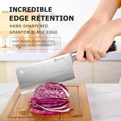 PAUDIN Cleaver Knife, Ultra Sharp Meat Cleaver 7 Inch, High Carbon Stainless Steel Butcher Knife with Wooden Handle, Chinese Cleaver for Meat Cutting Vegetable Slicing