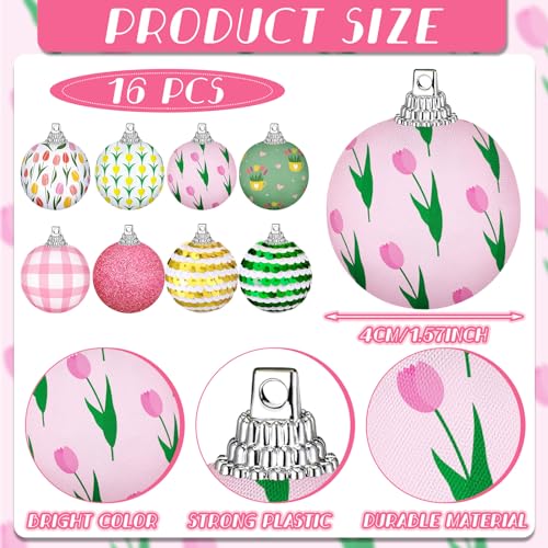 Zeyune 16 Pcs 1.57 Inch Spring Summer Hanging Ornaments Spring Decorations Spring Summer Theme Cute Balls for Holiday Party Favors (Tulip)