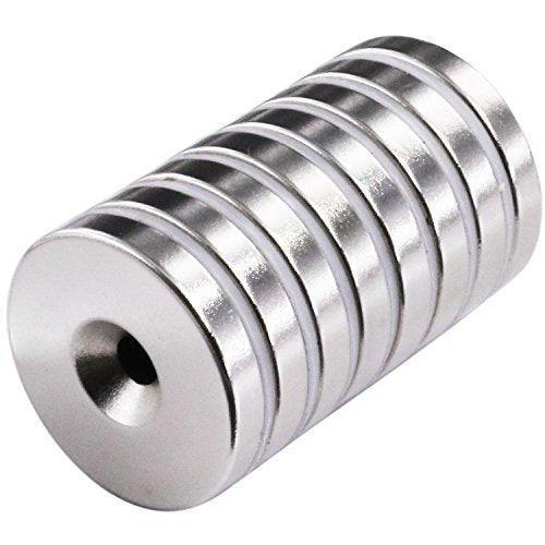 1.26"D x 0.2"H Neodymium Disc Countersunk Hole Magnets. Strong Permanent Rare Earth Magnets with Screws - Pack of 8