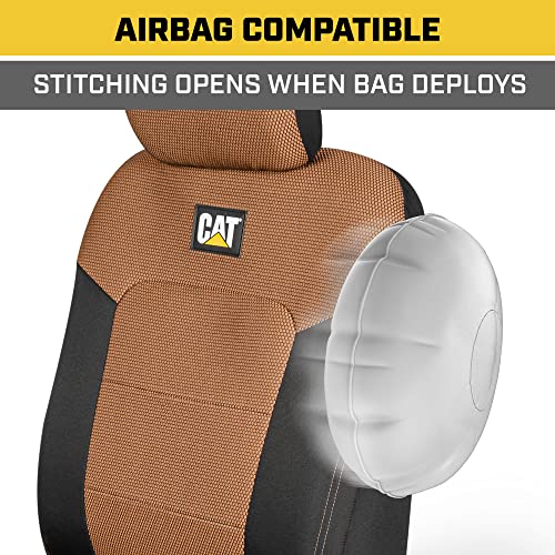 Caterpillar MeshFlex Automotive Seat Covers for Cars Trucks and SUVs (Set of 2) – Beige Car Seat Covers for Front Seats, Truck Seat Protectors with Comfortable Mesh Back, Auto Interior Covers