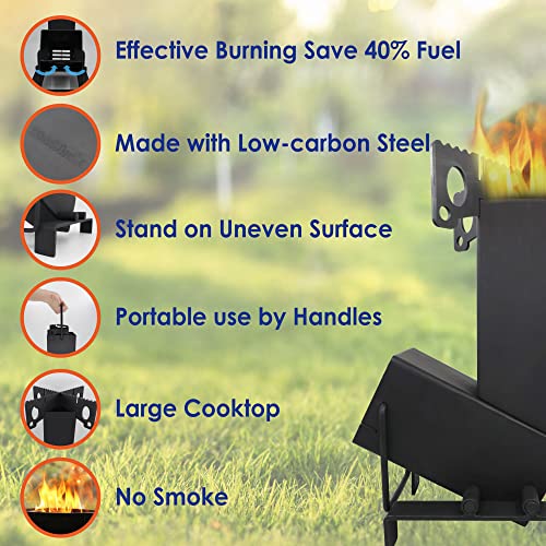 StarBlue Collapsible Rocket Stove by with FREE Carrying Bag - A Portable Wood Burning Camping Stove with Large Fuel Chamber Best for Outdoor Cooking, Camping, Picnic, BBQ, Hunting, Fishing