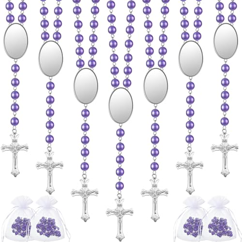 Taiyin 12 Sets Sublimation Blank Rosary Prayer Beads Heat Transfer Rosary Necklace Printable Sublimation Necklace Rosary with Organza Bags for Women Men Baptism DIY Memorial Gifts Making, Alexandrite