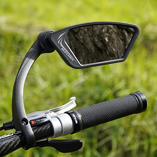 Venzo Bicycle Bike Handlebar Mount Mirror Silver Lens 50% Anti-glare Glass - Big Rear View Crystal Clear - Cycling Mountain or Road Bike Right