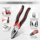 HAUTMEC 9" Linesman Pliers,High Leverage Combination Pliers Multifunctional Heavy Duty Lineman Tools HT0271-PL