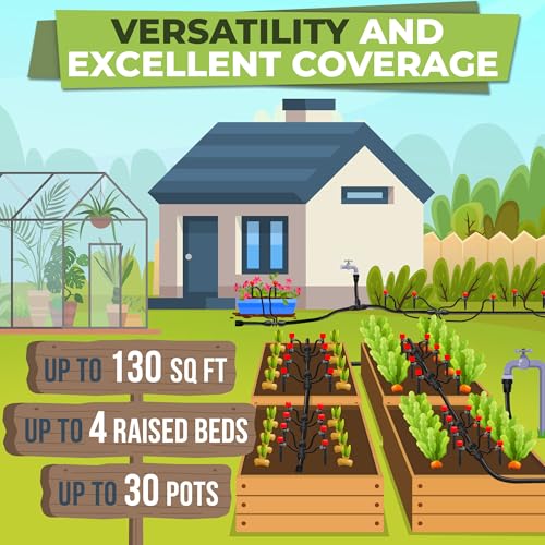 CARPATHEN Drip Irrigation System - Adjustable Quick Connect Irrigation System for Garden, Raised Beds - Complete Garden Watering System Kit - 1/4 Emitters, 1/2" and 1/4" Tubing and Connectors