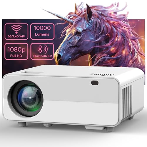 ALLIUMS Mini Portable Projector with 1080p Full HD Resolution, 300" Projection, 12,000 Lumens Projector, 12,000:1 Contrast Projector, 5G/2.4G Wi-Fi Projector, Bluetooth Projector, 10W Hi-Fi Speakers