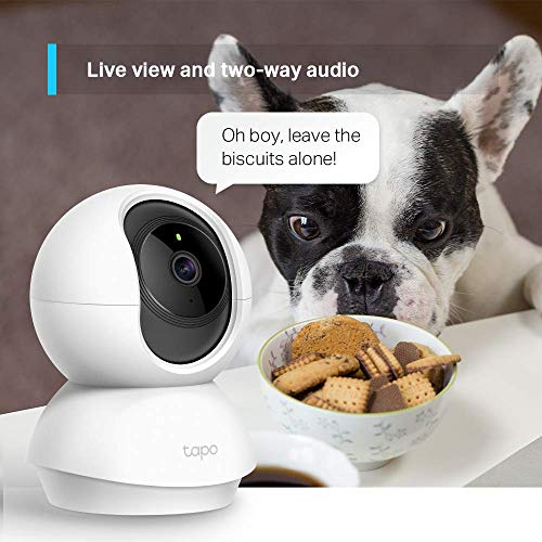 TP-Link Tapo Pan/Tilt Home Security Wi-Fi Camera - 1080p, 360°, night vision, alarm, 2-way audio, 24/7 live view, voice control, Tapo APP, Alexa, Google Assistant, No hub required (Tapo TC70)