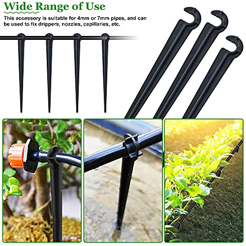 GIRAFEDA 100 PCS Irrigation Drip Support Stakes 1/4 Inch Tubing Hose Holder Plastic Ground Securing Pegs C Shape Irrigation Support Stakes for 4/7 Tubing Hose Flower Beds Vegetable Herb Garden 4mm