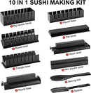 Sushi Making Set, 10 PCS DIY Sushi Production Kit, Super Sushi Tools for Sushi Maki Rolls, Premium Sushi Mold Maker with Sushi Rice Roll Mold Shapes and Fork, Super Easy and fun for Daily Uses (Black)