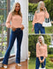 Zeagoo Women Pullover Sweater Cute Puff Sleeve Knit Square Neck Crop Top Winter Clothes Pink, M