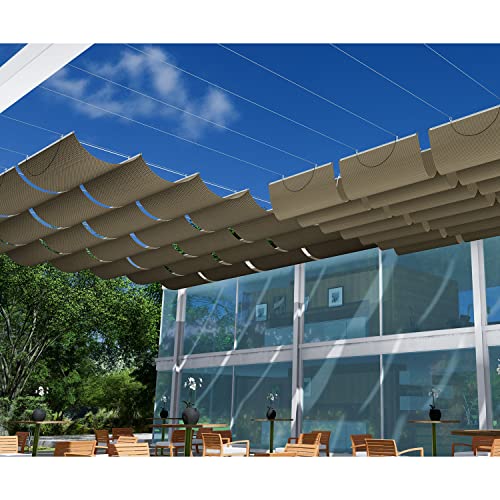 E&K Sunrise 4'Wx12'L Pergola Shade Cover Retractable Canopy Awning Outdoor Wave Sun Shade for Patio Garden Backyard Deck Trellis (Brown)