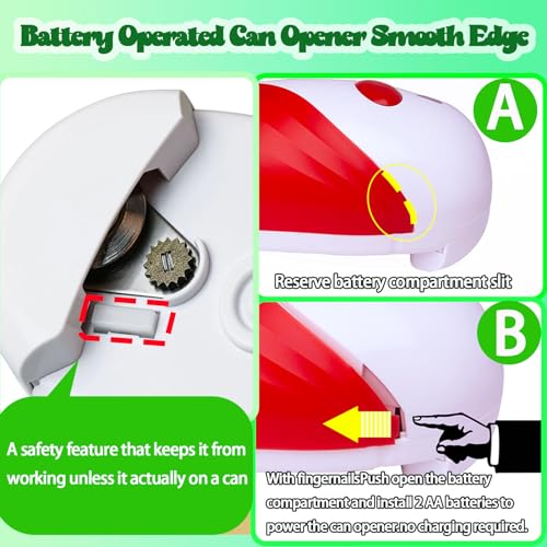 VEMJO Electric Can Opener For Kitchen One Touch Hands Free Automatic Can Opener Electric for Almost Cans Battery Operated Can Opener For Seniors and Arthritis Smooth Edge Food-Safe (Red)