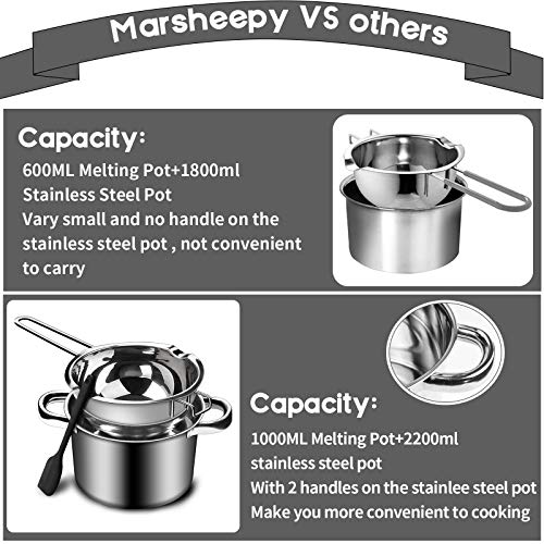 1000ML/1QT Double Boiler Chocolate Melting Pot with 2.3 QT 304 Stainless Steel Pot, Chocolate Melting Pot with Silicone Spatula for Melting Chocolate, Candy, Candle, Soap, Wax