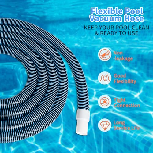 1-1/2" x 40 Foot Professional Heavy Duty Spiral Wound Swimming Pool Vacuum Hose with Kink-Free Cuff, Flexible - Connect to Vacuum Heads, Skimmer, Filter Pump Inlet, Accessories