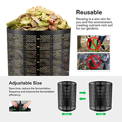 VIVOSUN 220 Gallon Outdoor Compost Bin, Expandable Composter, Easy to Setup & Large Capacity for Backyard, Lawn (Black with Gloves) (CBIN-H220)