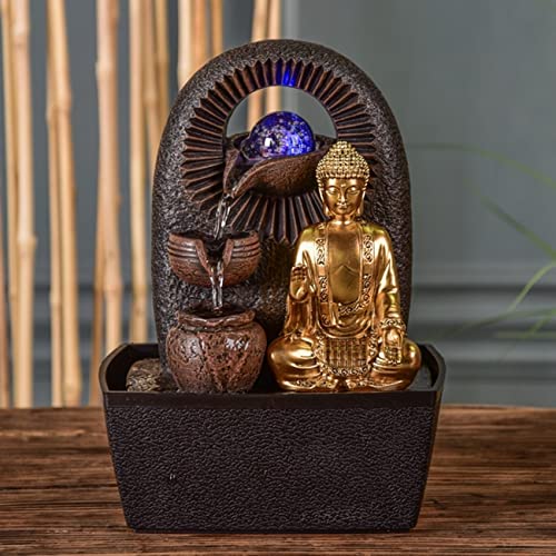 Zen'Light Buddha Bhava Indoor Fountain, Zen Decor, Ideal for Meditation and Relaxation, Table Fountain with Closed Circulation, Colour-Changing LED Lighting, Water Flows on 3 Levels, Height 26 cm