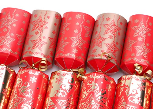 Toyland 10 Deluxe Red & Gold Christmas Crackers