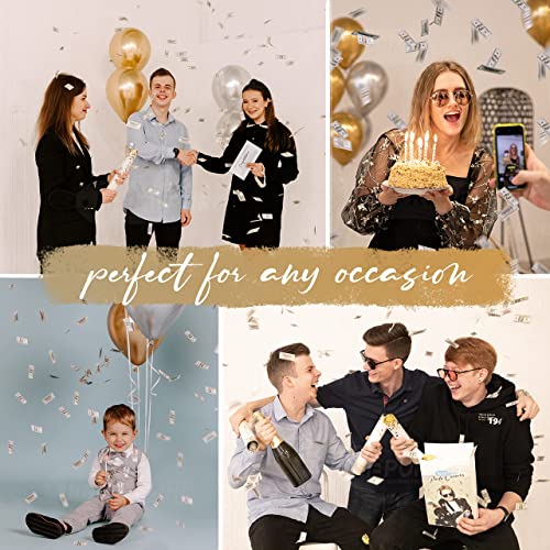 Money Confetti Poppers 4 Pack | Confetti Cannon Party Poppers Confetti Shooters for Events Birthday Celebrations | Bulk Small 100 Dollar Green Bills Launcher | Large Paper Gun Launcher Tube Stick