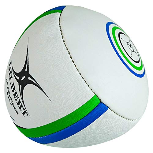 (Size 5, White/Blue/Green) - Rebounder Match Weight Training Rugby Ball - White/Green/Blue