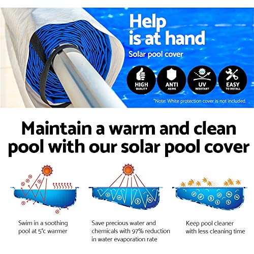 Aquabuddy Pool Cover Roller 500 Microns Solar 10x4m Sivler Blue Above Ground, Swimming Pools Covers, Bubble Blanket Outdoor Blankets Heater Garden Water Summer Rectangle Large