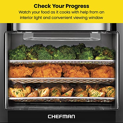 CHEFMAN Multifunctional Digital Air Fryer+ Rotisserie, Dehydrator, Convection Oven, 17 Presets Fry, Roast, Dehydrate, Bake, XL 10L Family Size, 1800W, Auto Shutoff, Large Easy-View Window, Black