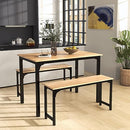 Giantex Dining Table Set for 4, 3 PCS Farmhouse Kitchen & Dining Room Furniture Kit with 2 Benches, Space-Saving Breakfast Nook Table Set (Natural + Black)