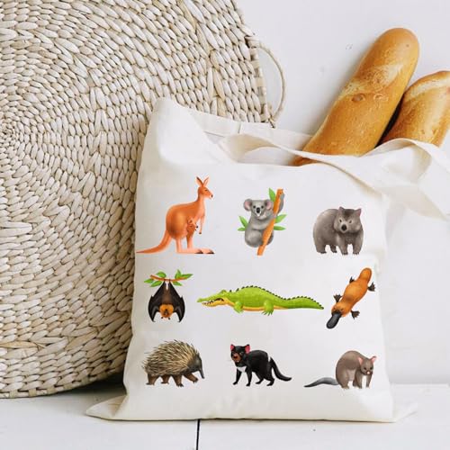 Animal Lover gift Australia Animal Tote Bag Kangaroo Koala Lover gift Platypus Crocodile Shopping Tote Bag (Animals-AU)