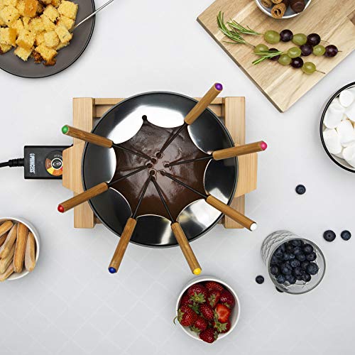 Princess 01.173025.02.001 Fondue Set Pure Black, Bamboo, 800 W, 1.5 liters, Bamboo & Black