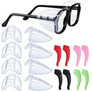 AFUNTA 4 Pairs Safety Glasses Side Shields, Flexible Slip On Side Shields for Prescription Glasses with 4 Pairs Silicone Anti-Slip Ear Grip Hooks, for Small to Medium Eyeglasses, Red, Large