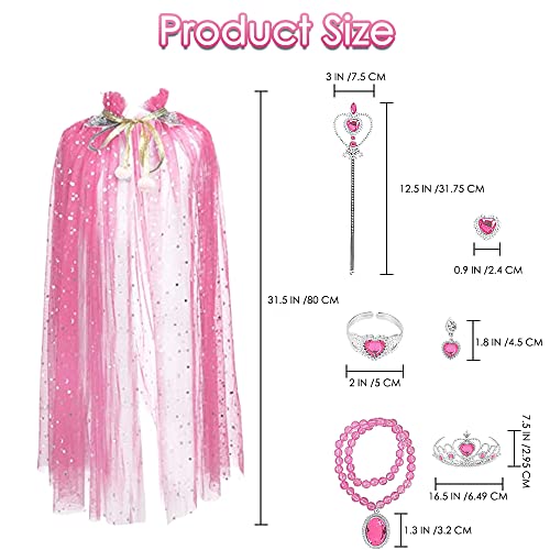 AUTOWT Girl Princess Cloak Suit, Princess Costume, Cosplay Cloak, Shiny Princess Cloak Necklace with Jewelry, Headwear, Crown, Wand, Earrings, Bracelets, Rings, Halloween, Christmas, Birthday