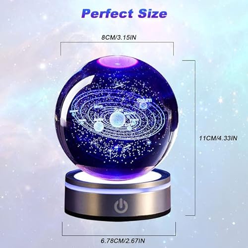 3d Solar System Crystal Ball, Planet Model Solar System Colorful Solar System 3d Night Light, Astronomy Gifts With Led Lighting Base Planets Model For Kids Adult Astronomy Lovers