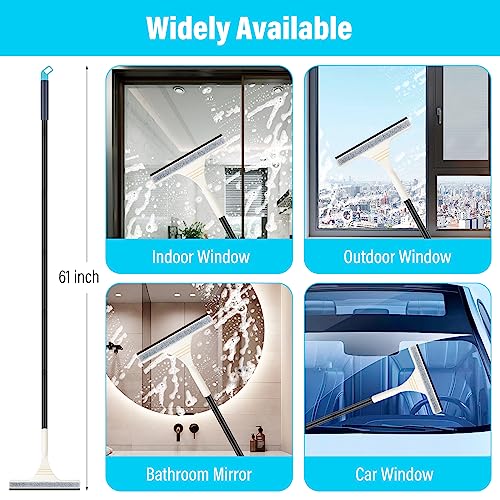 Wothfav Professional Window Squeegee Cleaner, 61" Telescopic Window Cleaning Equipment, 2 in 1 Window Squeegee with Extendable Cleaning Poles, Glass Cleaning Tools for Indoor/Outdoor