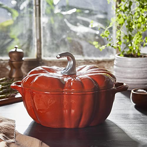 STAUB Cast Iron 3.5 Qt Pumpkin Dutch Oven, Cocotte with Stainless Steel Knob - Burnt Orange, Made in France