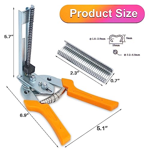 ZHEQOGZH Type M Nail Ring Pliers for Fencing with 2400pcs M Clips, Hog Ring Pliers Kit Upholstery Repair Hand Tool, Chicken Wire Cage Clips with Fence Pliers Rabbit Cage Building Tools (Yellow)
