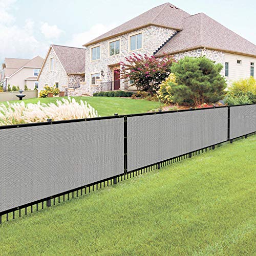 E&K Sunrise Fence Privacy Screen with Zipties, Gray 6' x 20' Commercial Outdoor Backyard Porch Deck Shade Windscreen Mesh Fabric 90% Blockage -Customized