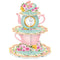 Zopeal 3 Tier Floral Tea Party Cupcake Stand Decorations Spring Vintage Teapot Party Cupcake Holder Talking Party Dessert Tower for Flower Theme Tea Party Baby Shower Princess Birthday Wedding