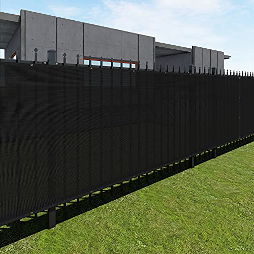 FLORALEAF Privacy Fence Screen Heavy Duty Shade Net Fabric with Brass Gromment Outdoor Windscreen-Black, 6' x 50'