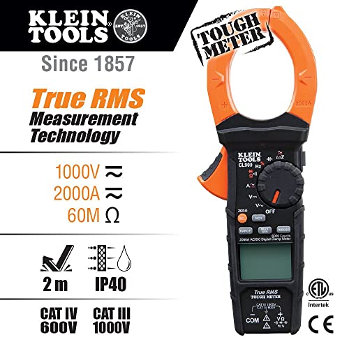 KLEIN TOOLS 2000A Ac/Dc TRMS Digital Clamp Meter, Black With Orange