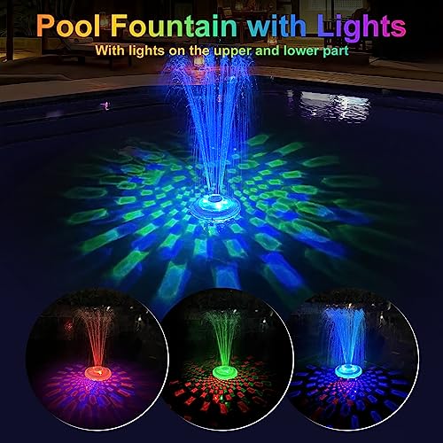 LanAqua Floating Pool Fountain with Underwater Light Show,Pool Water Fountain Rechargeable Battery Powered,2 Spray Modes Pool Fountain Pump,Pool Fountain for Inground Above Ground Pools-1PC