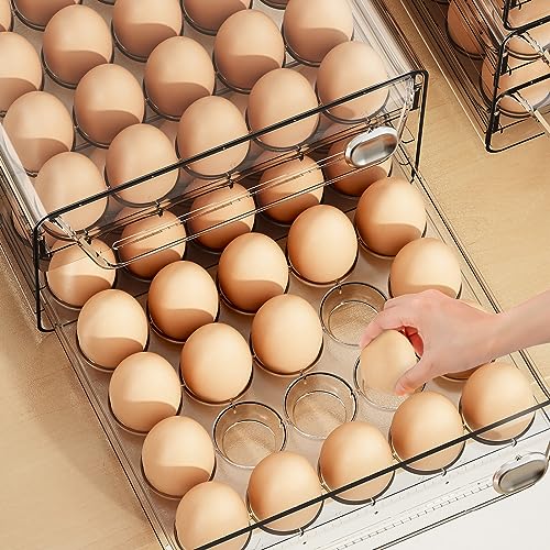 ZHAIXIAONIAN Egg Holder for Refrigerator, 60 Egg Drawer Organizer with Time Scale, Stackable Egg Holder Egg Trays, Clear Egg Fresh Storage Box for Friage, Large Capacity Egg Container Organizer Bins