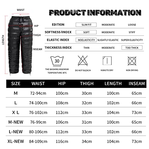 Tentock Winter Warm Down Pants Men Women Ultralight Puffer Down Pants Windproof Compression Snow Trousers High Waisted Down Snow Pants with Storage Bag for Hiking Ski Indoor(L-NEW)