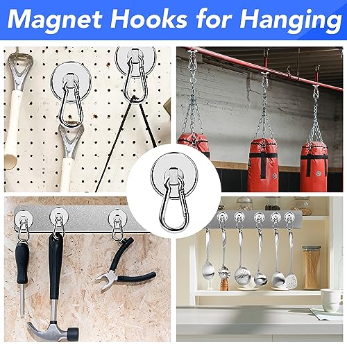 LOVIMAG Strong Magnetic Hooks, 70LBS Magnetic Hooks Neodymium Magnets Hooks, Magnetic Hooks Cruise with Swivel Carabiner Hook for Hanging, Cruise, Grill, Tool Room, Warehouse, Kitchen, Home etc-6 Pack