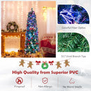 Costway 1.8M Pre-Lit Christmas Tree with Colorful Fiber Optics, Artificial Xmas Tree with 517 PVC Branch Tips, Holiday Pencil Tree for Xmas, Festival Celebration Tree for Home, Shop & Carnival, Green