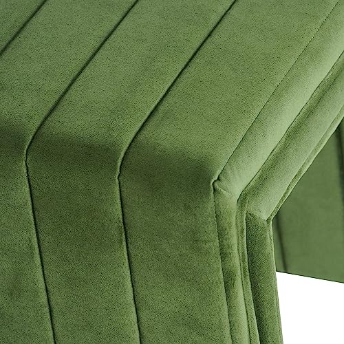 HomePop Modern Channel Tufted Velvet Ottoman Home Décor|Ottoman for Living Room & Bedroom - Green