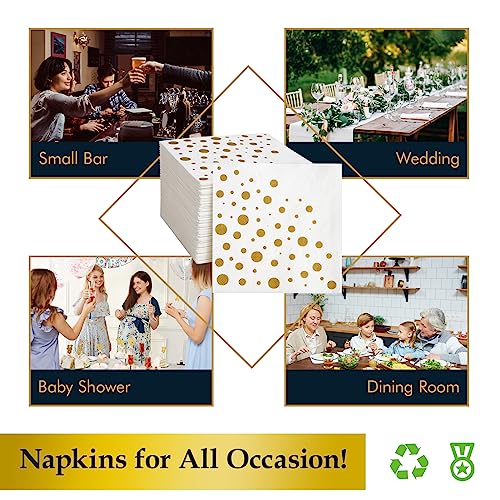 Vplus 100 Pack Cocktail Napkins Paper, 3-Ply Beverage Napkins, Disposable Gold Square Napkins, Perfect for Restaurant, Event, Bar, Wedding, Baby Shower and Birthday Party